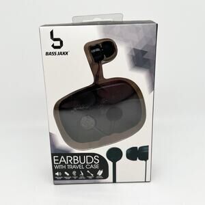 New in Box Bass Jaxx Black Wired Ear Buds with Travel Case